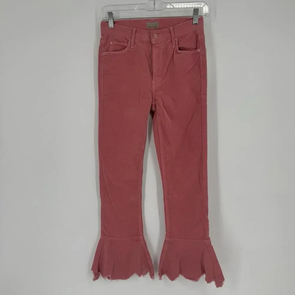 Mother pants womens 25 pink corduroy ruffle crop cha cha chew preppy spring